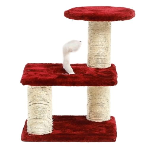 DTQBYOY Katzenspielzeug Dreischichtiges Dreisäuliges Katzenklettergerüst Aus Sisal, Katzenkratzbrett, Katzenkratzbaum, Katzenklettergerüst Katzenspielplatz(Red) von DTQBYOY