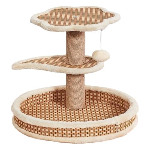 DTQBYOY Katzenspielzeug Katzenklettergerüst, Katzennest, Kratzbaum, Integrierte Kleine Sommer-Rattanmatte, Fusselt Nicht, Sisal-Katzenbrett Katzenspielplatz(Beige) von DTQBYOY