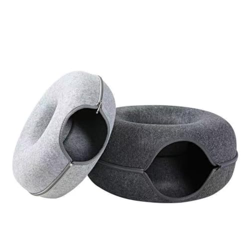 DTQBYOY Katzenspielzeug Katzennest Donut Tunnel Universal Sommer Internet Celebrity Filz Katzennest Kätzchen Doppelschichtiges geschlossenes Sommernest Katzenspielplatz(Grey1) von DTQBYOY