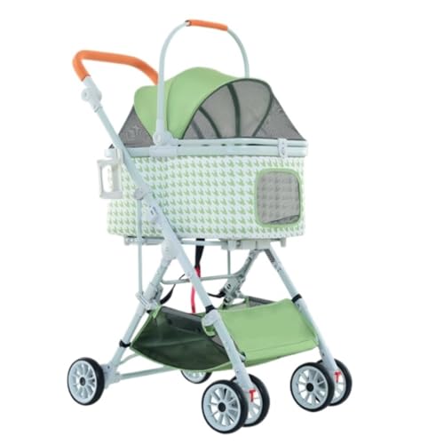 Hundewagen Abnehmbarer Kinderwagen for Haustiere, Abnehmbarer Dreizweck-Kinderwagen for Katzen Und Hunde, Universeller Kinderwagen Mit Hahnentrittmuster Kinderwagen Für Haustiere(Green) von DTQBYOY