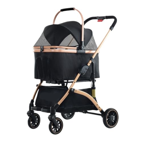 Hundewagen Abnehmbarer Korb for Haustiere, Universeller, Bequemer Hunde-Kinderwagen for Katzen Und Hunde, Einfach Zusammenklappbarer Haustier-Kinderwagen Kinderwagen Für Haustiere(Black) von DTQBYOY