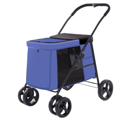 Hundewagen Bequemer und einfacher Haustier-Kinderwagen, Hunde-Kinderwagen, faltbar, leichtes Material, mittlere und große Katzen und Hunde Kinderwagen Für Haustiere(Blue) von DTQBYOY