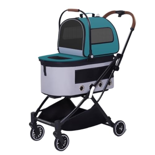 Hundewagen Doppelschichtiger Haustier-Kinderwagen, Automatisch Zusammenklappbarer Haustier-Kinderwagen, Atmungsaktives Mesh-Haustier-Kinderwagen Im Freien Kinderwagen Für Haustiere(Green) von DTQBYOY