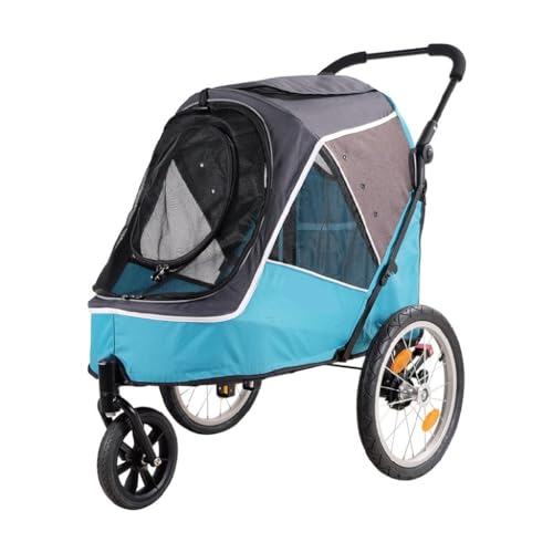 Hundewagen Großer Hunde-Haustier-Kinderwagen, Golden Retriever, Faltbares Fahrrad, Multifunktionaler Hunde-Kinderwagen, Leichter Trolley Kinderwagen Für Haustiere(Blue) von DTQBYOY