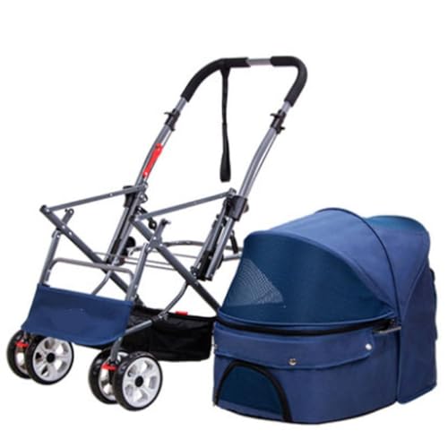 Hundewagen Großer Hunde-Kinderwagen, Haustier-Kinderwagen, Allrad-Multi-Katze Und Hund, Faltbarer Kinderwagen, Outdoor-Reisezubehör Kinderwagen Für Haustiere(Blue,A) von DTQBYOY