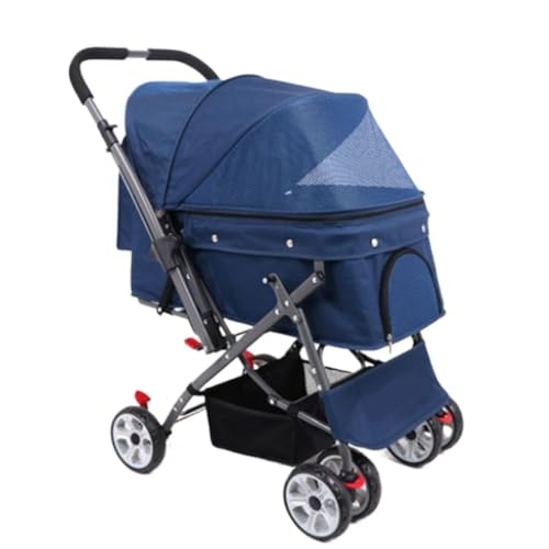 Hundewagen Großer Hunde-Kinderwagen, Haustier-Kinderwagen, Allrad-Multi-Katze Und Hund, Faltbarer Kinderwagen, Outdoor-Reisezubehör Kinderwagen Für Haustiere(Blue,B) von DTQBYOY