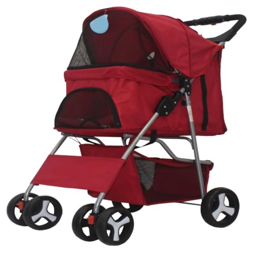 Hundewagen Haustier-Kinderwagen, Faltbarer Hunde-Kinderwagen, Leichter Katzen-Kinderwagen, Hunde-Kinderwagen, Abnehmbarer Outdoor-Kinderwagen Kinderwagen Für Haustiere(Red) von DTQBYOY