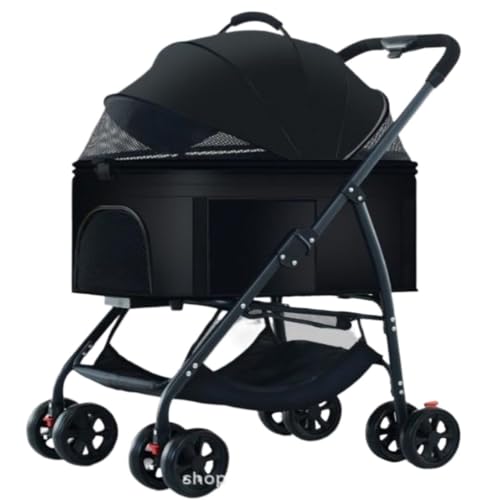 Hundewagen Haustier-Kinderwagen, Hunde-Kinderwagen, Abnehmbar, Faltbar, Leichtes Material for Kleine Und Mittelgroße Hunde Und Katzen Kinderwagen Für Haustiere(Black) von DTQBYOY