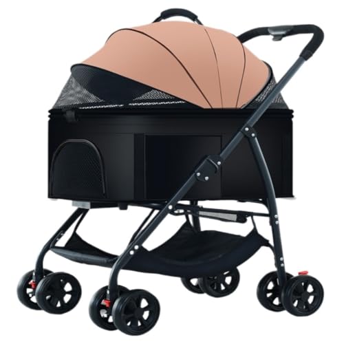 Hundewagen Haustier-Kinderwagen, Hunde-Kinderwagen, Abnehmbar, Faltbar, Leichtes Material for Kleine Und Mittelgroße Hunde Und Katzen Kinderwagen Für Haustiere(Braun) von DTQBYOY