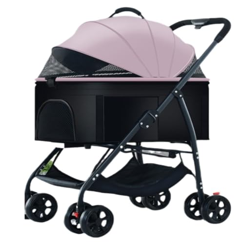 Hundewagen Haustier-Kinderwagen, Hunde-Kinderwagen, Abnehmbar, Faltbar, Leichtes Material for Kleine Und Mittelgroße Hunde Und Katzen Kinderwagen Für Haustiere(Pink) von DTQBYOY