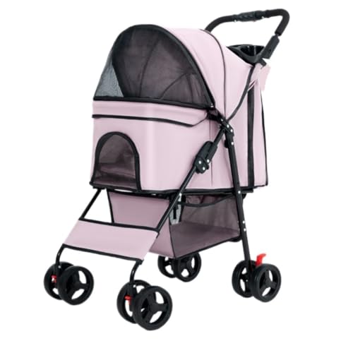 Hundewagen Haustier-Kinderwagen, Hunde-Kinderwagen, Faltbar, Einfache Installation, Zusammenklappbar, Praktisches Abendessen-Tablett, Hundewagen Kinderwagen Für Haustiere(Pink) von DTQBYOY