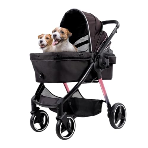 Hundewagen Haustier-Kinderwagen, Hunde-Kinderwagen, Katzen-Kinderwagen, Leichter Haustier-Kinderwagen, Unverzichtbar for Reisen Mit Kleinen Haustieren Kinderwagen Für Haustiere(Black) von DTQBYOY