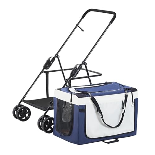 Hundewagen Haustier-Kinderwagen, Hunde-Kinderwagen, vierrädriger Haustier-Kinderwagen, großer Hunde-Kinderwagen, Outdoor-Haustier-Kinderwagen, Faltbarer Kinderwagen Kinderwagen Für Haustiere(Blue) von DTQBYOY