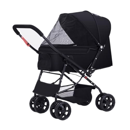 Hundewagen Haustier-Kinderwagen, Hunde-Outdoor-Kinderwagen, Zweifach Verstellbarer Faltbarer Kinderwagen, Kleiner Und Mittelgroßer Hunde-Kinderwagen Kinderwagen Für Haustiere(Black) von DTQBYOY