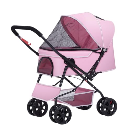 Hundewagen Haustier-Kinderwagen, Hunde-Outdoor-Kinderwagen, Zweifach Verstellbarer Faltbarer Kinderwagen, Kleiner Und Mittelgroßer Hunde-Kinderwagen Kinderwagen Für Haustiere(Pink) von DTQBYOY