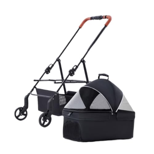 Hundewagen Haustier-Kinderwagen, Hunde- Und Katzen-Kinderwagen, Kleiner Haustier-Kinderwagen for Ausflüge, Leichtes, Abnehmbares Einzelrad Kinderwagen Für Haustiere(Black) von DTQBYOY