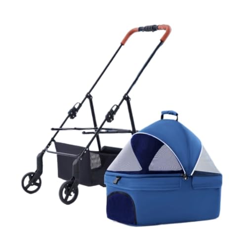 Hundewagen Haustier-Kinderwagen, Hunde- Und Katzen-Kinderwagen, Kleiner Haustier-Kinderwagen for Ausflüge, Leichtes, Abnehmbares Einzelrad Kinderwagen Für Haustiere(Blue) von DTQBYOY