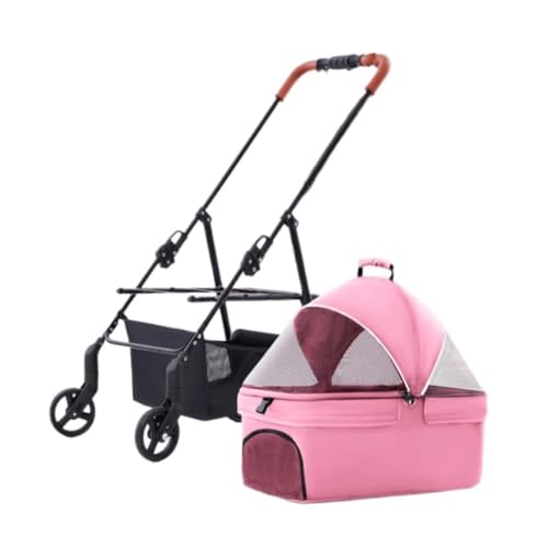 Hundewagen Haustier-Kinderwagen, Hunde- Und Katzen-Kinderwagen, Kleiner Hunde-Kinderwagen, Abnehmbares Faltbares Einrad Beim Ausgehen Kinderwagen Für Haustiere(Pink) von DTQBYOY