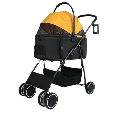 Hundewagen Haustier-Kinderwagen, Katzen-Ausflugs-Kinderwagen, Leichter, Faltbarer, Abnehmbarer Kleiner Und Mittelgroßer Haustier-Kinderwagen Kinderwagen Für Haustiere(Yellow,A) von DTQBYOY