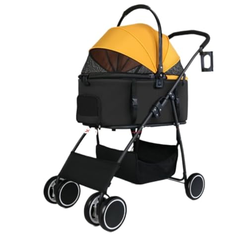 Hundewagen Haustier-Kinderwagen, Katzen-Ausflugs-Kinderwagen, Leichter, Faltbarer, Abnehmbarer Kleiner Und Mittelgroßer Haustier-Kinderwagen Kinderwagen Für Haustiere(Yellow,B) von DTQBYOY