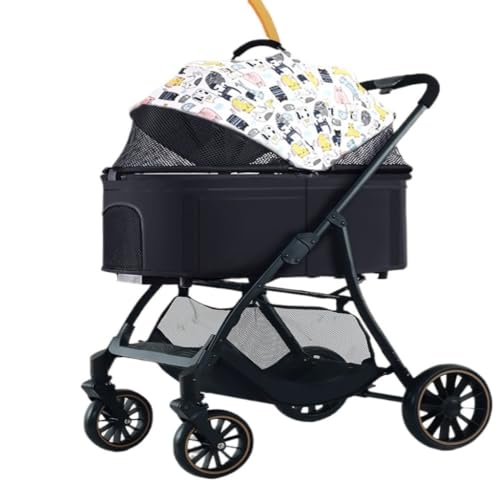 Hundewagen Haustier-Kinderwagen, Kinderwagen, Kleiner Haustier-Hunde-Kinderwagen, Leicht, Abnehmbarer Käfig, Faltbar Beim Ausgehen Kinderwagen Für Haustiere(White) von DTQBYOY