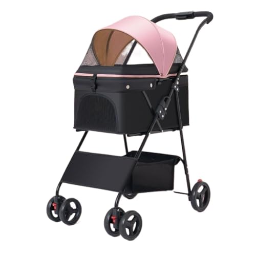 Hundewagen Haustier-Kinderwagen, Kinderwagen for Hunde Und Katzen for Ausgehen, Kleiner Haustier-Kinderwagen, Leicht, for Outdoor-Reisen, Faltbar Kinderwagen Für Haustiere(Pink,A) von DTQBYOY