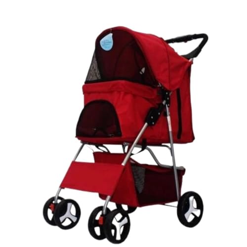 Hundewagen Haustier-Kinderwagen, Kleiner Und Mittelgroßer Haustier-Ausflugs-Kinderwagen, Leicht, Atmungsaktiv, Hunde-Kinderwagen, Hunde-Wagen Kinderwagen Für Haustiere(Red) von DTQBYOY