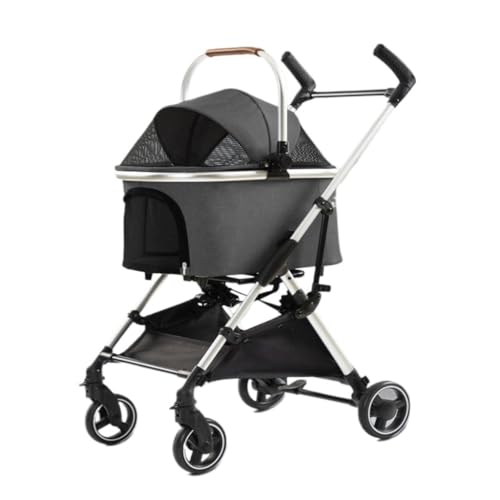 Hundewagen Haustier-Kinderwagen, Leicht, Zusammenklappbar, Mit Tasche, Abnehmbar, for Katzen Und Hunde Im Freien, Tragbarer Kinderwagen, Hunde-Walking-Wagen Kinderwagen Für Haustiere(Black) von DTQBYOY