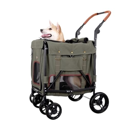 Hundewagen Haustier-Kinderwagen, Leichter, Faltbarer Hunde-Kinderwagen, Freistehender Katzen-Ausflugs-Kinderwagen, Multifunktionaler Kinderwagen Kinderwagen Für Haustiere(Green) von DTQBYOY