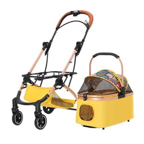 Hundewagen Haustier-Kinderwagen, Multifunktionaler Haustier-Kinderwagen, Outdoor-Reisen, Leichter Hundewagen, Faltbarer Hunde-Kinderwagen Kinderwagen Für Haustiere(Yellow) von DTQBYOY