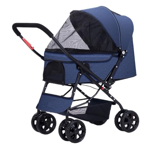 Hundewagen Haustier-Kinderwagen, Outdoor-Kinderwagen, zweifach Verstellbarer, Faltbarer Hunde-Kinderwagen, Kleiner und mittelgroßer Kinderwagen Kinderwagen Für Haustiere(Blue) von DTQBYOY