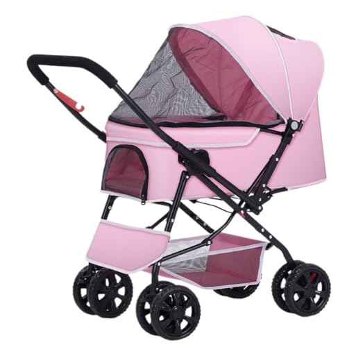 Hundewagen Haustier-Kinderwagen, Outdoor-Kinderwagen, zweifach Verstellbarer, Faltbarer Hunde-Kinderwagen, Kleiner und mittelgroßer Kinderwagen Kinderwagen Für Haustiere(Pink) von DTQBYOY