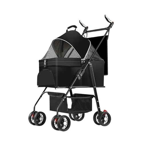 Hundewagen Haustier-Kinderwagen, Spezieller Kinderwagen for Hunde, Tragbar, Leicht Und Faltbar for Kleine Haustiere Beim Ausgehen Kinderwagen Für Haustiere(Black,C) von DTQBYOY