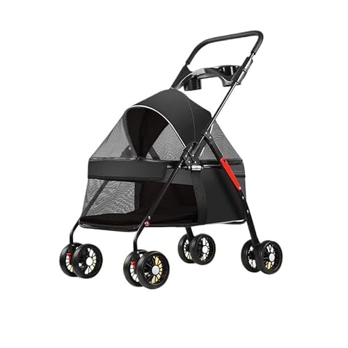 Hundewagen Haustier-Kinderwagen, Spezieller Kinderwagen for Hunde, Tragbar, Leicht Und Faltbar for Kleine Haustiere Beim Ausgehen Kinderwagen Für Haustiere(Black,D) von DTQBYOY