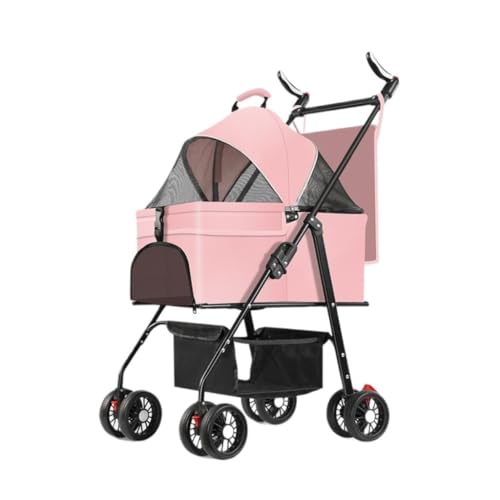 Hundewagen Haustier-Kinderwagen, Spezieller Kinderwagen for Hunde, Tragbar, Leicht Und Faltbar for Kleine Haustiere Beim Ausgehen Kinderwagen Für Haustiere(Pink,C) von DTQBYOY