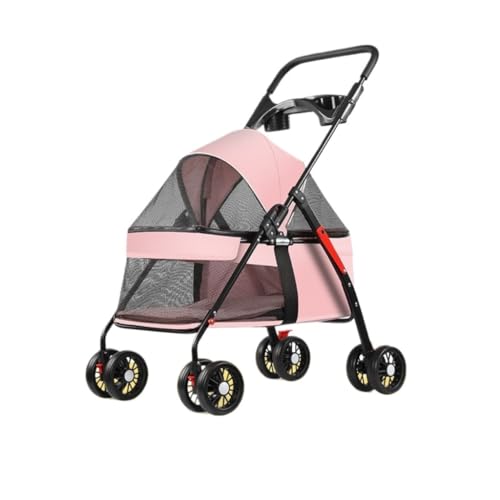 Hundewagen Haustier-Kinderwagen, Spezieller Kinderwagen for Hunde, Tragbar, Leicht Und Faltbar for Kleine Haustiere Beim Ausgehen Kinderwagen Für Haustiere(Pink,D) von DTQBYOY