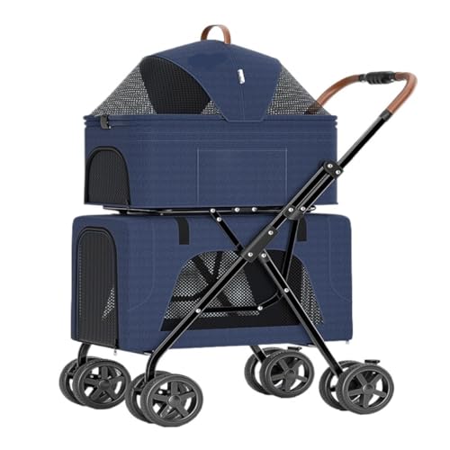 Hundewagen Haustier-Kinderwagen, vierrädriger, doppellagiger Haustier-Kinderwagen, Outdoor-Reise-Haustier-Kinderwagen, Leichter Haustier-Kinderwagen Kinderwagen Für Haustiere(Blue) von DTQBYOY