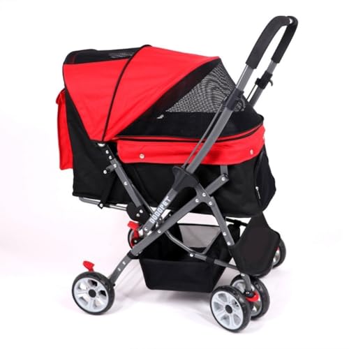 Hundewagen Haustier-Kinderwagen, vierrädriger Haustier-Kinderwagen, doppelseitiger Haustier-Kinderwagen, Faltbarer Haustier-Kinderwagen, Outdoor-Haustier-Kinderwagen Kinderwagen Für Haustiere(Red) von DTQBYOY