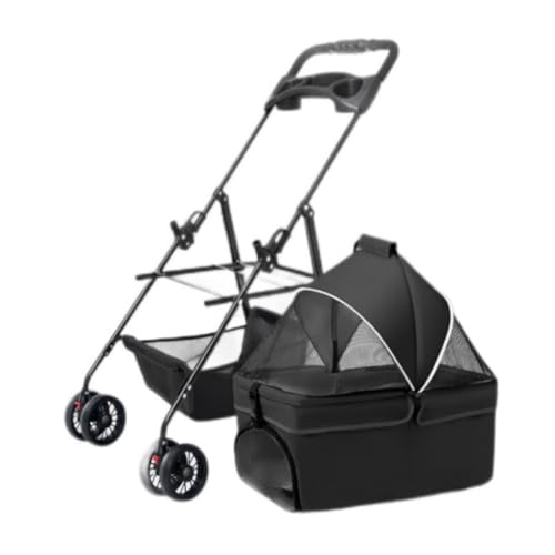 Hundewagen Haustier-Kinderwagen, vierrädriger Haustier-Kinderwagen, zusammenklappbarer Haustier-Kinderwagen, leichter Haustier-Kinderwagen, Outdoor-Haustier-Kinderwagen Kinderwagen Für Haustiere(Black von DTQBYOY