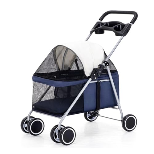 Hundewagen Haustier-Kinderwagen, vierrädriger Kleiner Hunde-Kinderwagen, Faltbarer Kinderwagen, Leichter Haustier-Kinderwagen, Outdoor-Haustier-Kinderwagen Kinderwagen Für Haustiere(Blue) von DTQBYOY