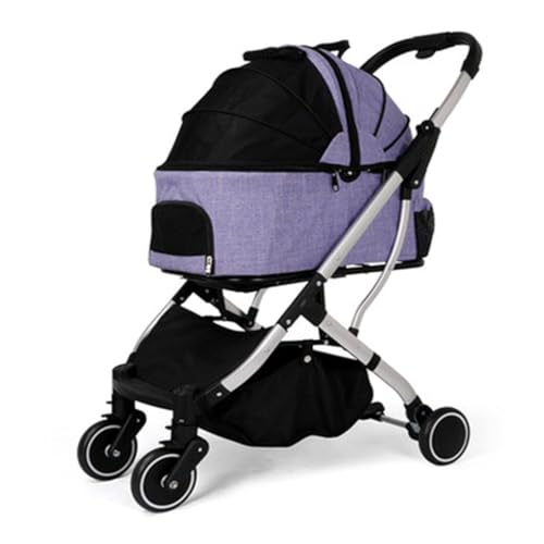 Hundewagen Haustier-Kinderwagen, vierrädriger Kleiner und mittlerer Hunde-Kinderwagen, Wiege, freistehender Kinderwagen, Outdoor-Haustier-Kinderwagen Kinderwagen Für Haustiere(Purple) von DTQBYOY