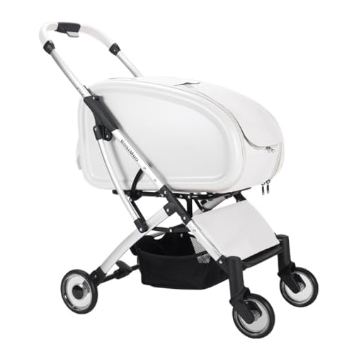 Hundewagen Haustier-Kinderwagen, zusammenklappbar, geeignet for Katzen und Hunde, Leichter und atmungsaktiver Haustier-Kinderwagen Kinderwagen Für Haustiere(White) von DTQBYOY