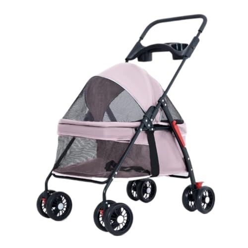 Hundewagen Haustier-Kinderwagen for Ausflüge, Kleiner Zugwagen, Welpen-Kinderwagen, Hunde-Gassi-Wagen, Kleine, Leichte, Faltbare Katze Kinderwagen Für Haustiere(Pink) von DTQBYOY