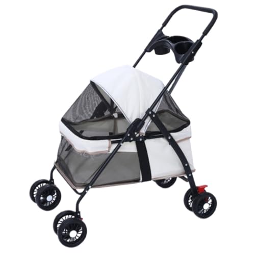 Hundewagen Haustier-Kinderwagen for Ausflüge, Kleiner Zugwagen, Welpen-Kinderwagen, Hunde-Gassi-Wagen, Kleine, Leichte, Faltbare Katze Kinderwagen Für Haustiere(Beige) von DTQBYOY