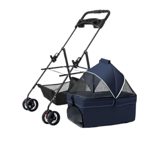 Hundewagen Haustier-Kinderwagen for Ausflüge, Kleiner Zugwagen, Welpen-Kinderwagen, Hunde-Gassi-Wagen, Kleine, Leichte, Faltbare Katze Kinderwagen Für Haustiere(Blue) von DTQBYOY