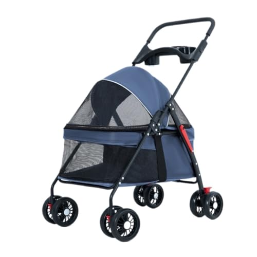 Hundewagen Haustier-Kinderwagen for Ausflüge, Kleiner Zugwagen, Welpen-Kinderwagen, Hunde-Gassi-Wagen, Kleine, Leichte, Faltbare Katze Kinderwagen Für Haustiere(Blue) von DTQBYOY