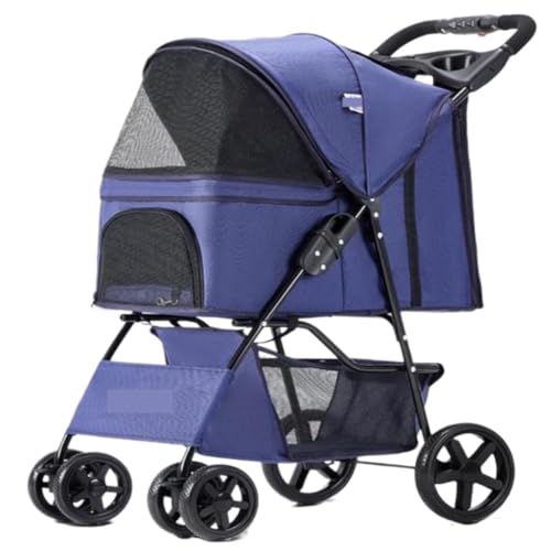 Hundewagen Haustier-Kinderwagen for Ausflüge, Kleiner Zugwagen, Welpen-Kinderwagen, Hunde-Gassi-Wagen, Kleine, Leichte, Faltbare Katze Kinderwagen Für Haustiere(Blue,A) von DTQBYOY