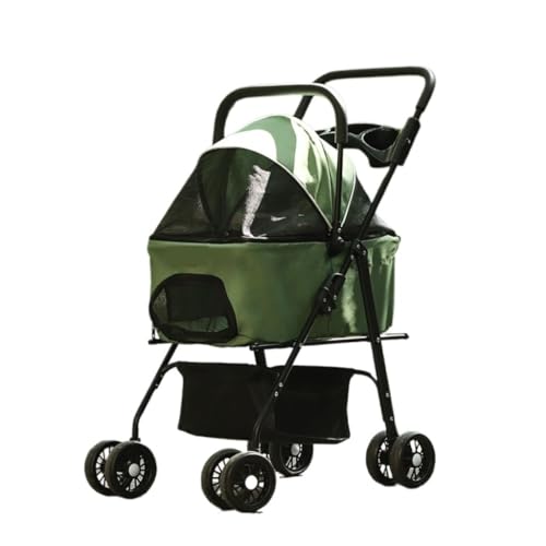 Hundewagen Haustier-Kinderwagen for Ausflüge, Kleiner Zugwagen, Welpen-Kinderwagen, Hunde-Gassi-Wagen, Kleine, Leichte, Faltbare Katze Kinderwagen Für Haustiere(Green) von DTQBYOY