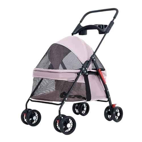 Hundewagen Haustier-Kinderwagen for Ausflüge, Kleiner Zugwagen, Welpen-Kinderwagen, Hunde-Gassi-Wagen, Kleine, Leichte, Faltbare Katze Kinderwagen Für Haustiere(Pink) von DTQBYOY