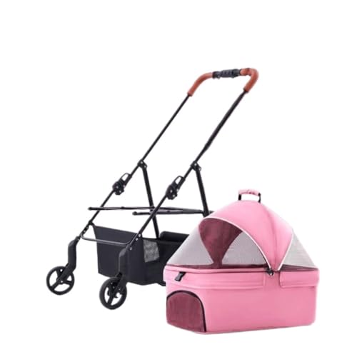 Hundewagen Haustier-Kinderwagen for Ausflüge, Kleiner Zugwagen, Welpen-Kinderwagen, Hunde-Gassi-Wagen, Kleine, Leichte, Faltbare Katze Kinderwagen Für Haustiere(Pink) von DTQBYOY